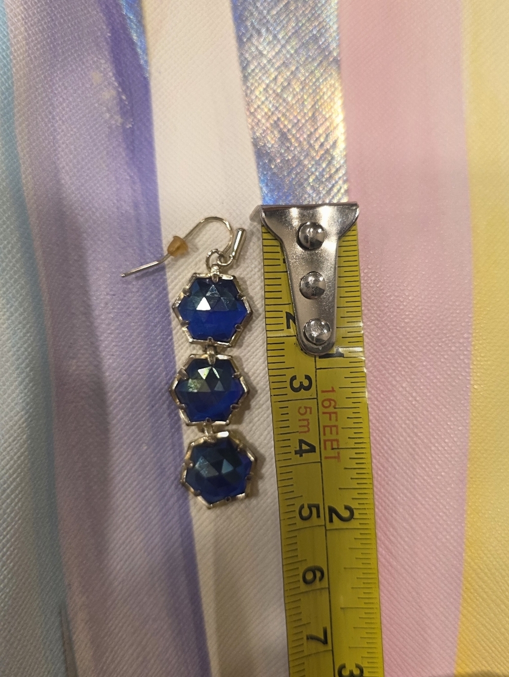 Kendra Scott Cobalt Blue Faceted Triple-Hexagon Drop Earrings - Picture 6 of 6
